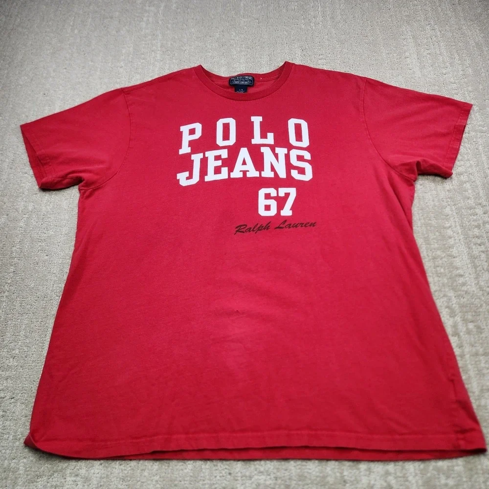 Vintage Ralph Lauren Shirt Men‎ Large Polo Jeans Y2K Spellout Red 67 90s